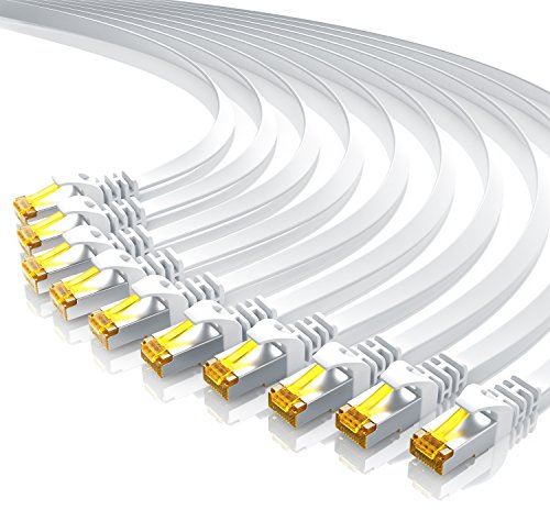 10 x 0,25m CAT 7 Netzwerkkabel Flach - Ethernet Kabel - Gigabit Lan 10 Gbit s - Patchkabel - Flachbandkabel - Verlegekabel - Cat.7 U FTP PIMF Schirmung mit RJ 45 Stecker - Switch Router Modem