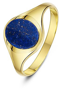 Theia Herren Siegelring 9 Karat Gelbgold, Ovaler, Set mit blauem Lapislazuli 10 x 8mm, Größe 48 (15.3)