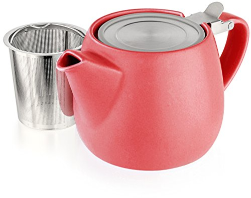 Tealyra - Pluto Porcelain Small Teapot Red - 540ml (1-2 Cups) - Stainless Steel Lid and Extra-Fine Infuser to Brew Loose Leaf Tea
