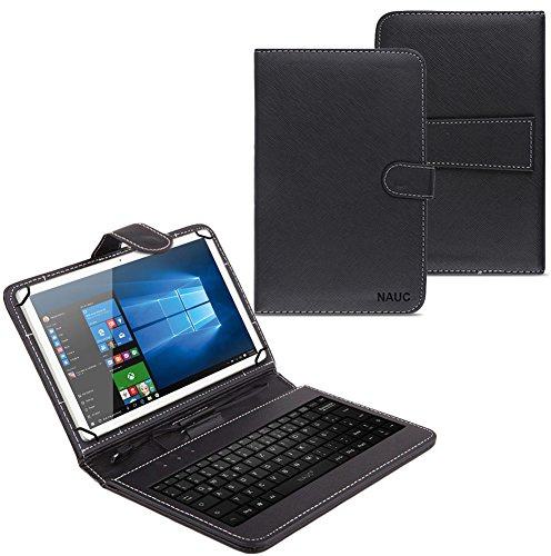 UC-Express NAUC Hülle Tasche Keyboard Case kompatibel für Odys Goal 10 Plus Tastatur QWERTZ Standfunktion Micro USB