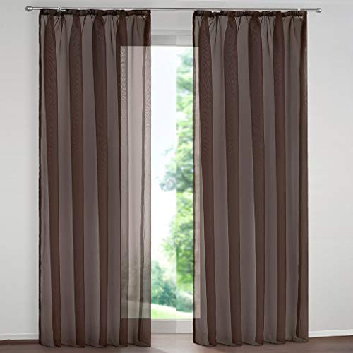 SIMPVALE 2er Set Vorhang durchsichtig Einfarbig Voile-Vorhänge mit Schienenhaken für Gardinen Schlafzimmer Wohnzimmer Balkon, Braun, 140X175 cm