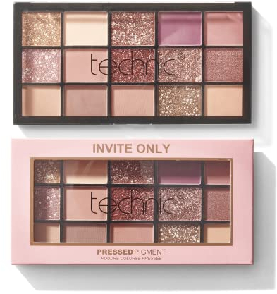 Technic Invite Only Lidschatten-Palette - 15 mischbare Farbtöne mit hochpigmentiertem Glitzer, Schimmern und Mattierungen für Tages- und Nachtlooks