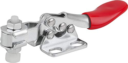 KIPP Schnellspanner horizontal mit waagrechtem Fuß - M4x20 Kniehebelspanner für Werkbänke, Maschinenbetrieb und Schweißarbeiten - Anti Rutsch Klemmspanner - L=79mm - 1 Stück