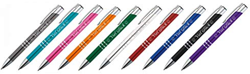 10 Kugelschreiber mit Gravur Viel Glück / aus Metall / 10 Farben