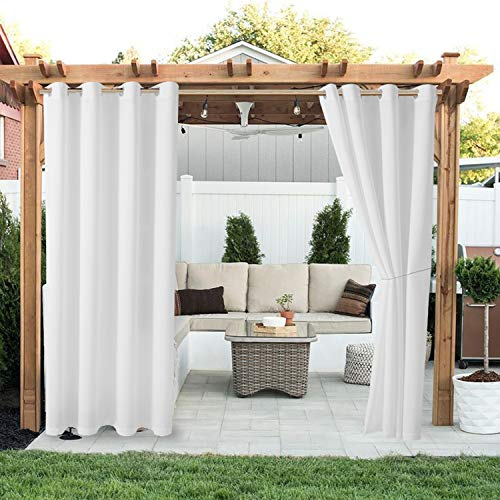 LORDTEX Leinen-Optik Indoor/Outdoor Vorhänge 132 x 213 cm, weiß, 2er Set, Paneele - Wasserdicht, Privatsphäre, Sonne blockierend, mit Struktur für Terrasse, Pergola, Veranda, Deck, Lanai, und Cabana