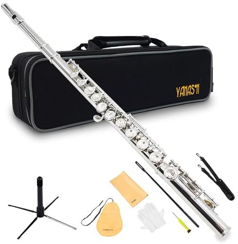 YANASON C Flute Closed Hole 16 Keys Flute Nickel-Plated for Beginner, Kids, Student with Carrying case, Metal stand, Gloves, Tuning Rod, Cleaning kit