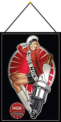 Blechschild mit Kordel 30 x 20 cm Vintage Werbung: Miss NGK - Spark Plugs - Blechemma