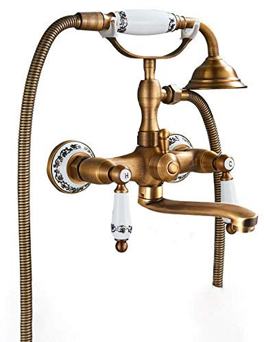 Wieoc Baignoire en laiton antique robinet mural porcelaine murale baignoire baignoire robinet de douche de bain de 25 cm de bain de bain de baignoire longue