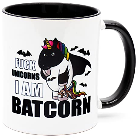 Golebros Einhorn Tasse Batcorn Unicorn Becher Büro Arbeit Einhorntasse Arbeitskollegin Frauen Kollegin Freundin lustig Bürotasse Geschenk Geburtstag Spruch verrrückt Kaffeetasse Chefin Keramik 330 ml
