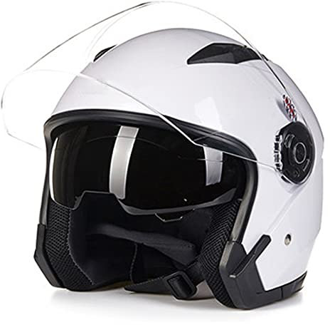 Casque Moto Jet Vintage Casques Moto Bols Demi-Casque Rétro Ouvert Moto Adulte Casque 3/4 Open Face Moto Double Visière Pour Hommes Femmes ECE/DOT Homologué,Blanc,L