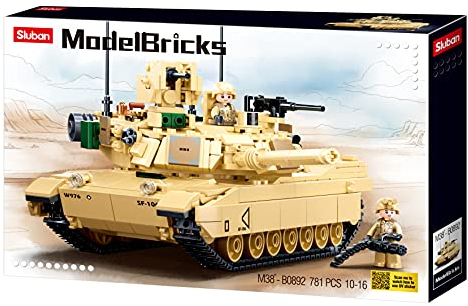 Sluban- Modell Bricks-M1A2 Sep V2 Abrams Hand Battle Tank 781 Stück, M38-B0892, Mehrfarbig