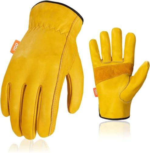 Vgo... 3 Paare ungefüttert Arbeitshandschuhe aus Rindsleder für Männer, Rigger Handschuhe, Sicherheitshandschuhe (CA9590)