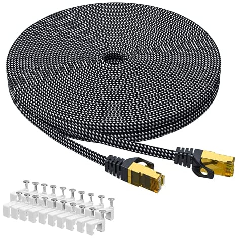 ARISKEEN Cat 8 Ethernet Kabel 25M, Cat8 Geflochten Flach Hochgeschwindigkeit (40Gbps 2000Mhz/s) Gigabit Rj45 STP Geschirmtes Internet Netzwerk Lan Patch Kabel Draht für Router Modem Patch Panel