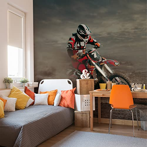 Wallepic Vlies Fototapete Wüste Sand Motorrad Moto-Cross Extreme 416 x 254 Moderne Tapete XXL Rennen 3D Effekt Wohnzimmer Schlafzimmer Büro Flur Mehrfarbig Abstrakt Br.416xHö.254