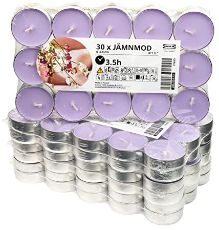 Ikea JAMNMOD Teelicht-Duftkerzen, Sweet Pea/Lila/Morning Dew, 3,5 Stunden, 120 Stück (205.024.73)