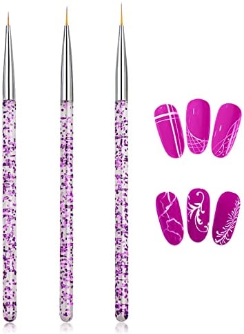 Qufiiry 3 Pièces Pinceaux en Détail à Ongles, Pinceaux Nail Art, Pinceaux Peinture Professionnels Détail Ensemble de Pinceaux pour DIY Nail Art Designs