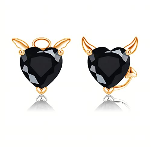 BLEKKI Ohrstecker Aus Silber 925 Damen Teenager Mädchen Geschenke Modeschmuck Schmuck Mit Zirkonia Schmuck-Set In Geschenk-Box Ohrschmuck Herz Teufel Engel Schwarz Rosa Vergoldet