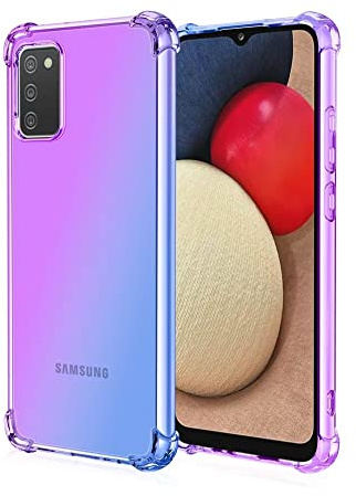 HONLEN Hülle für Samsung Galaxy A02s Case, (6.5 Inches) Transparent Farbverlauf Design TPU Silicone Handyhülle, Verstärkung mit Vier Ecken Cover Blau Lila