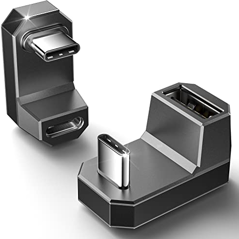 JSAUX 180 Grad Winkel USB Adapter 2 Stück, Typ C Stecker auf USB C 3.1 Buchse PD 100W Schnellladung Extender Kompatibel mit Steam Deck, Switch, VR und mehr Laptop, Tablet und Handy