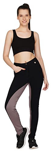 Avon Equine Damen Reithose aus Baumwolle/Lycra mit Vordertasche, weich, dehnbar, zweifarbig, Reithose, Schwarz/Aschgrau, 50