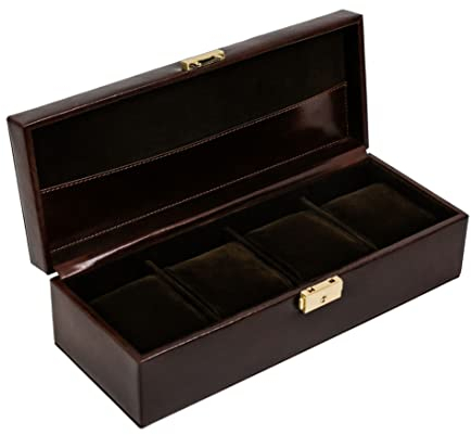 Time Resistance Leder-Uhrenbox – 4 Fächer Luxus-Uhren-Organizer – Uhrenvitrine – Schmuck-Aufbewahrungsbox