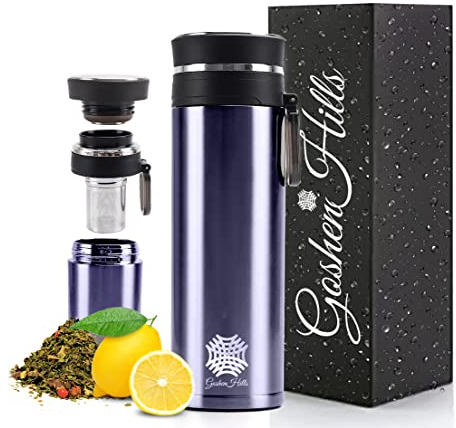 Stainless Steel Insulated Double Wall Leak Proof Tumbler Vacuum Flask with Flavor Infuser BPA Free 17.5 oz (Dark Blue)