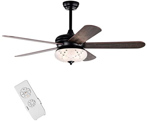 GiantexUK 52” Ceiling Fan with Lamp, 5 Blades Hanging Fan with Remote, 3 Wind Speeds & Timer, 2 In 1 Retro Decorative Fan Light for Bedroom and Living Room, 3Bulbs not included (132 x 132 x 44/56cm)