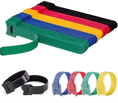 EHIOG 100 PCS Adjustable Reusable Cable Ties Straps, Eusable Cable tie Suitable for Flower Planting, for PC Cable Management, Organizing Cords, TV, Desk-Colorful