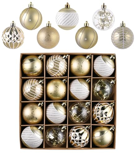 Valery Madelyn Weihnachtskugeln 16 Stück 6cm Bruchsichere Christbaumkugeln Kunststoff Weihnachtskugel Weihnachtsdeko mit Aufhänger Geschenkpaket Elegante Weißgold Weihnachtsbaumschmuck