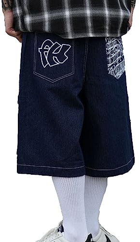 pantaloncini jeans uomo casual jeans uomo corti larghi jeans uomo 3/4 lunghezza pantaloncini cargo uomo abbigliamento streetwear hip hop ricamo artistico retrò baggy jeans uomo pantaloni da skate