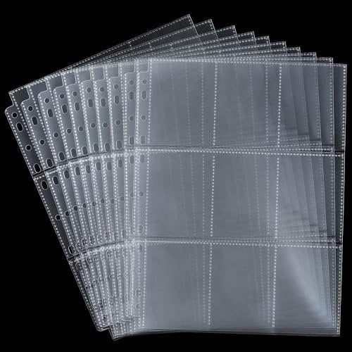180 Pockets Trading Card Sleeves, 10 Sheets Double Side 9-Pocket 11 Holes Card Sleeves Card Binder Fit 3 Ring Binder Trading Card Binder for Game Sports Cards OS22010