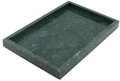 MOUYAT 30x20x3cm Natural Marble Stone Tray, Green Rectangle Marble Vanity Tray Organizer, 2.4KG Marble Coffee Table Serving Tray, Decorative Toilet Tank Storage Tray Bath Tray for Bathroom,Vanity,Sink