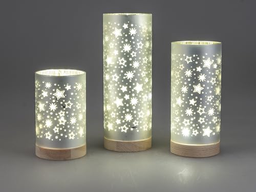 formano Deko-Leuchter Naturstil aus Glas mit LED-Licht und Timer, in 3 Größen wählbar batteriebetrieben (25cm)