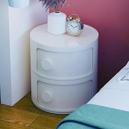 BTGGG Bedside Cabinet Bedside Drawers 2/3/4 Tier Bedside Unit End Cabinet Fully Assembled Storage Cabinet for Bedroom Living Room Bathroom (White, 2 Tiers)