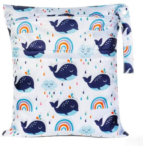 Vicloon Baby Nasstaschen,Wetbag Organiser Beutel, Wiederverwendbare Wet Bag,wasserdicht Stoffwindeln Nasstaschen für Kindergarten,Reisen, Gym,Schwimmsachen-Walstil