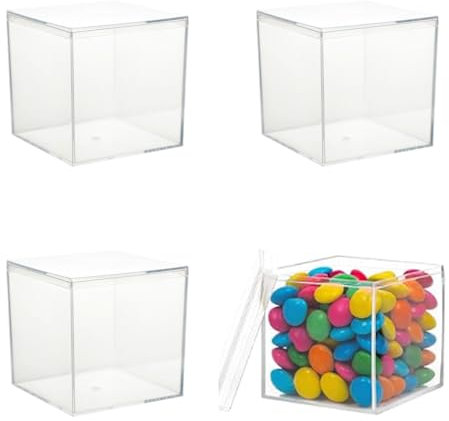 Eabdice 4 Stück Durchsichtige Acryl Box, Acryl Kunststoff Box, Acrylbox mit Deckel, Geeignet für Kleine Schmuckstücke, Snacks, Süßigkeiten usw