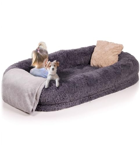 LITTLE LORD | Hundebett, Hundekorb XXL-Bett Ceddie für sehr große Hunde, dunkelgrau 190 x 105 x 30cm, Schlaf-Set für Mensch & Tier - inkl. Decke & Kissen