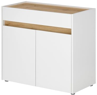 Lomadox Kommode Sideboard, 2-türig, weiß mit Eiche, B/H/T ca. 80/70/40 cm