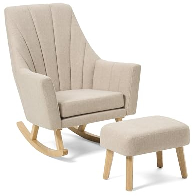 Tutti Bambini Jonah Baby Rocking Chair with Foot Stool - Nursing Chair with Ergonomic Backrest & Armrest for Comfortable Cradling & Feeding, Soft-Touch Rocking Chairs for Adults (Stone)