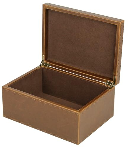 HofferRuffer Dekorative Box aus Kunstleder, große Holzstruktur, Andenken-Box, Zubehör-Organizer, Schmuck-Organizer mit Scharnierdeckel, Aufbewahrungsbehälter für Zuhause oder Büro (braun)
