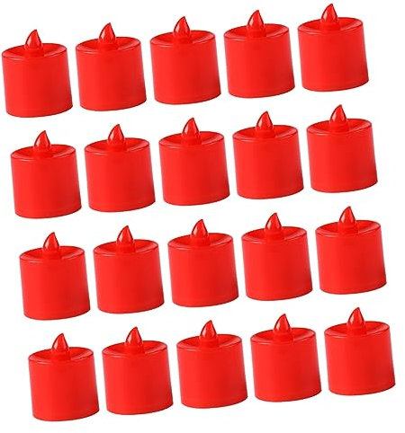 IMIKEYA 20 Pcs LED Candle Light Battery Operated Electric Tea Lights Pillar Candles Red Plastic Lamp for Wedding Decor