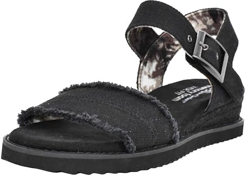 Skechers Women's Desert Kiss-Stretch Quarter Strap Sandal Flat, Black/Black, 4 UK Wide