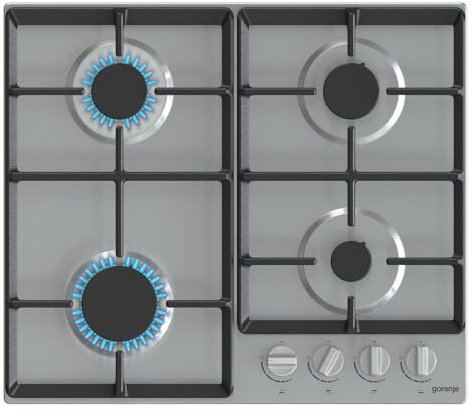 Gorenje Plaque de cuisson à gaz encastrable 60 cm, 4 brûleurs, boutons avant, auto-allumage, grille en fonte, acier inoxydable - G641EX