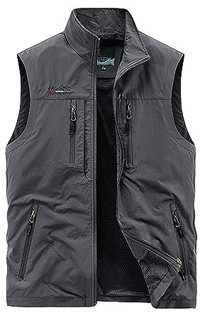 Gefomuofe Herren Outdoor Weste mit Vielen Taschen Anglerweste Netzweste Leicht Ärmellos Jacke Multifunktionsweste Atmungsaktiv Sommer Weste für Jagd Wandern Safari Weste