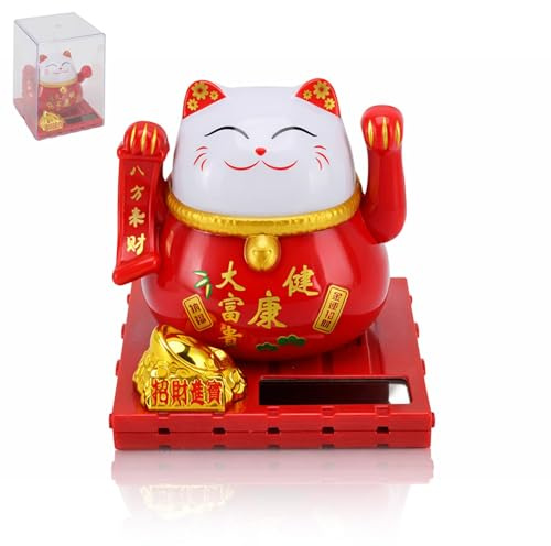 HERCHR 2 Stück Winkekatze, Winkende Japanische Glückskatze, Wackelfigur Glücksbringer Büro Schreibtisch, Solar-Glückskatzenstatue, Dekoration, Fengshui-Glückskatze Mit Schwinga