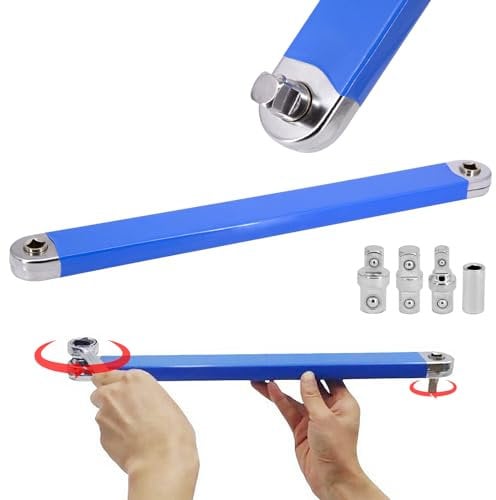 UoQo Offset Extension Wrench 15in, 2024 New Multi-Purpose Tight Reach Extension Wrench Set with 1/2,1/4 and 3/8 Square Drive Adapters