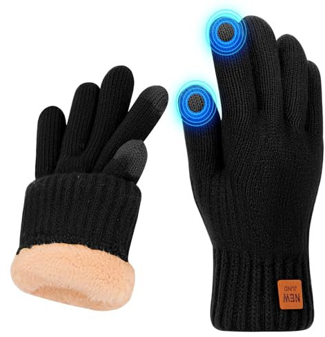 Winter Gloves for Women Men Ladies Thermal Touch Screen Gloves with Fleece Lining Soft Warm Knit Glove for Running Ski (Black, M)