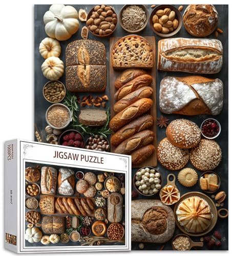 Tucocoo 1000 Teile Puzzle für Erwachsene, Roggenbrot, Malpuzzle, Muffin, Backwaren, Kunst, 70 x 50 cm, 1000 Teile Puzzles für anspruchsvolle Familienaktivitäten, buntes DIY-Essenspuzzle