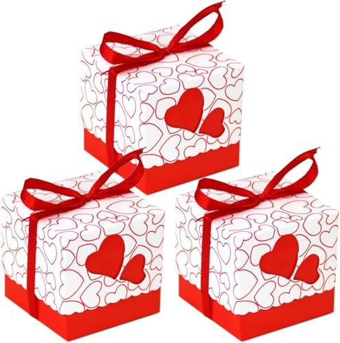 50 Stücke Geschenkboxen Pappschachteln Schachteln, Pralinenschachtel Geschenkschachteln für Party, Geburtstage, Hochzeiten, Taufen, Veranstaltungen Weihnachten (rot, 5x5x5cm)
