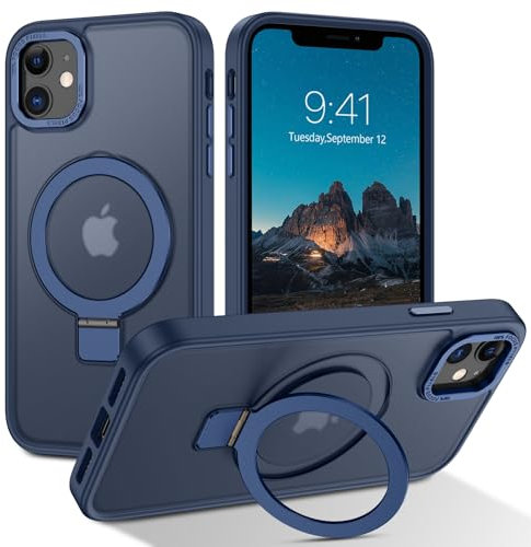 BENTOBEN Magnetic Case for iPhone 12/12 Pro with Stand [Compatible with Magsafe], Invisible Ring Stand Translucent Matte Back Military Grade Protection Shockproof Cover for iPhone 12/12 Pro, Blue